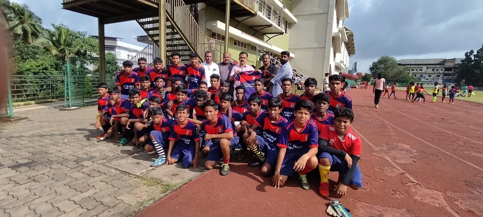 Sports team group photo in custom jerseys
